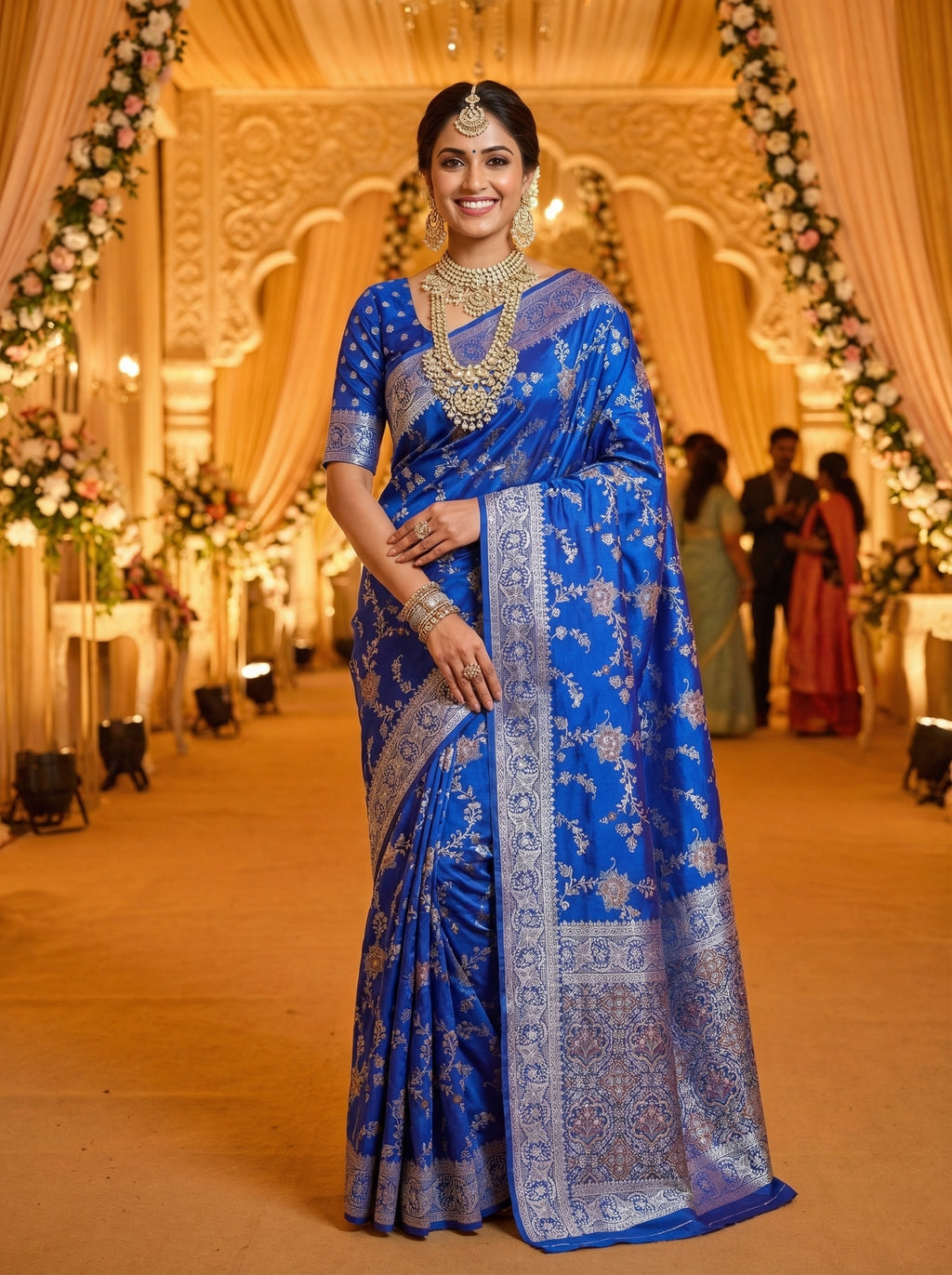 Royal Blue Banarasi Gajji Silk Saree with Meenakari Jaal Weaving | Wedding & Festive Wear | myFashion