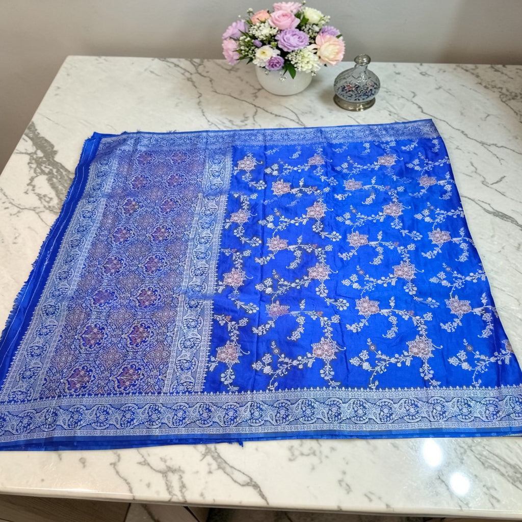 Royal Blue Banarasi Gajji Silk Saree with Meenakari Jaal Weaving | Wedding & Festive Wear | myFashion