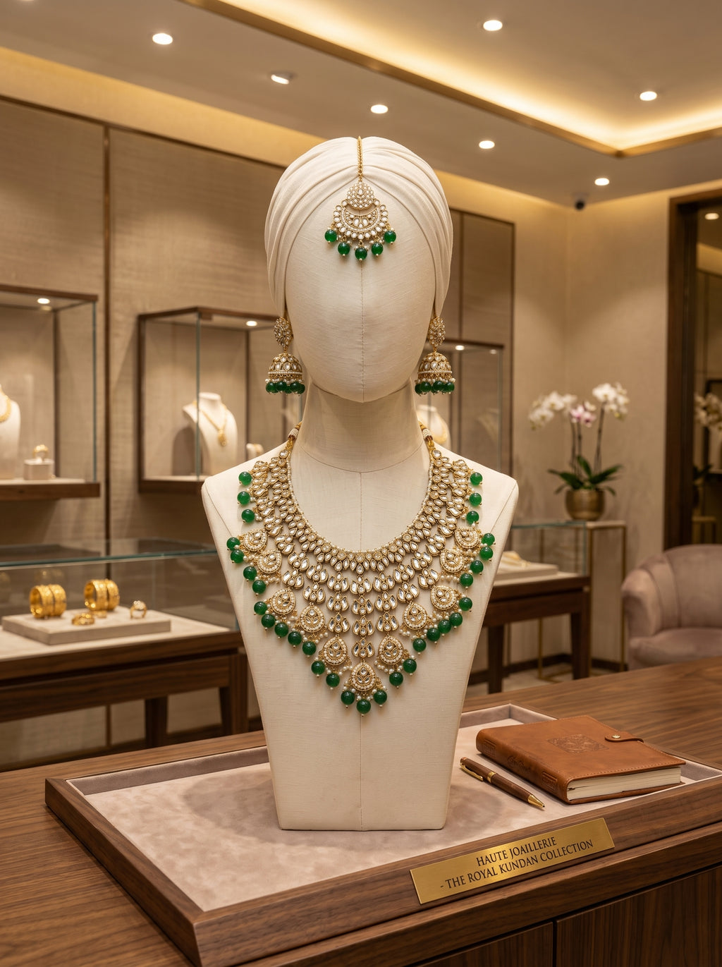 myFashion Green Beads Kundan Choker Necklace Set with Pearls | Bridal Jewellery Set with Earrings, Maang Tikka & Ring
