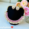 Pink Beaded Moissanite Kundan Choker Necklace Set with Earrings – Bridal & Festive Statement Jewellery