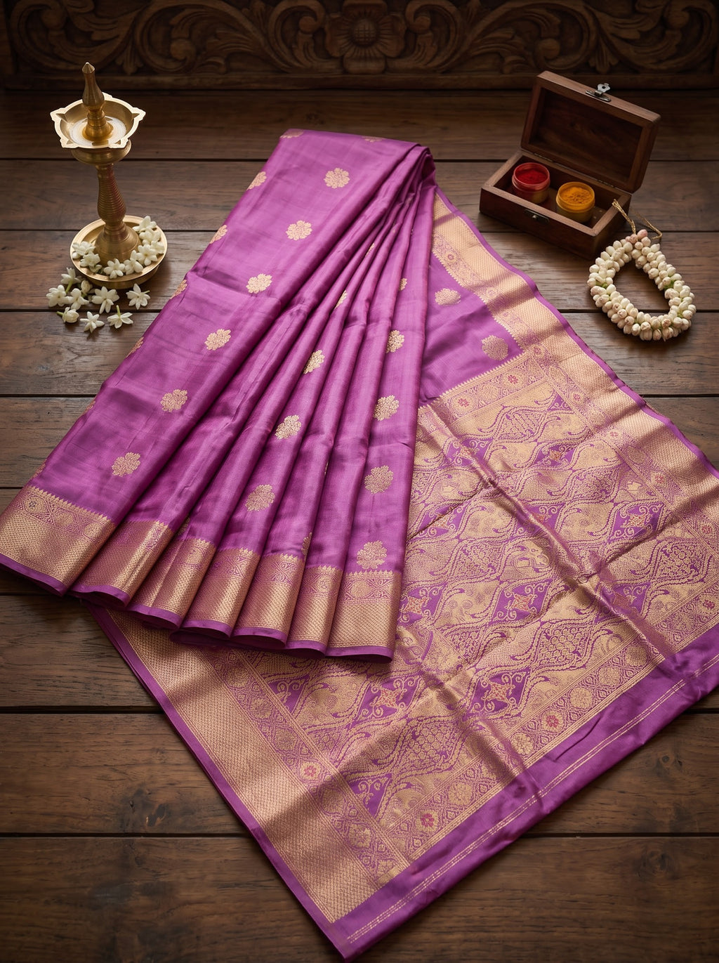 Premium Tussar Banarasi Saree with Traditional Motifs & Woven Border