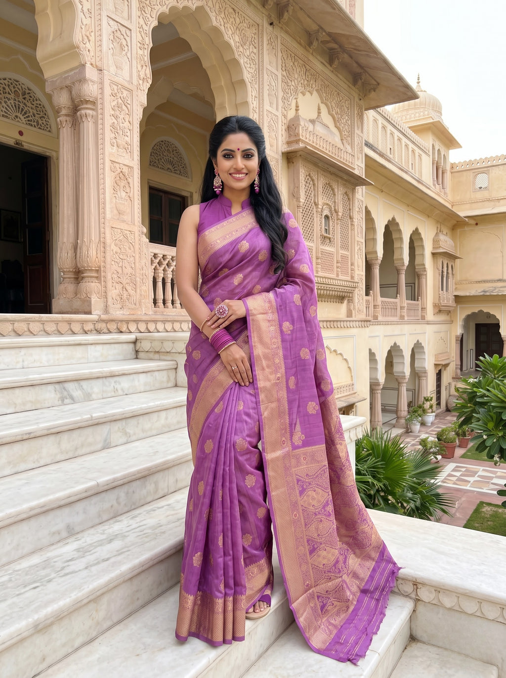 Premium Tussar Banarasi Saree with Traditional Motifs & Woven Border