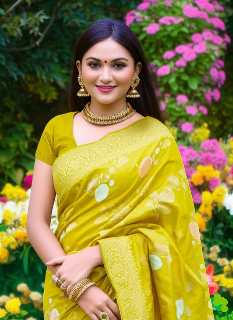 myFashion Banarasi Soft Silk Saree with Woven Floral Motif