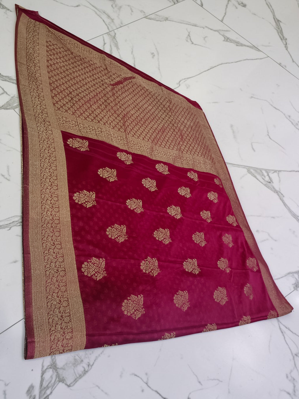 Maroon Banarasi Khadi Chiffon Saree with Rich Zari Buti & Woven Border | Premium Festive & Wedding Saree for Women