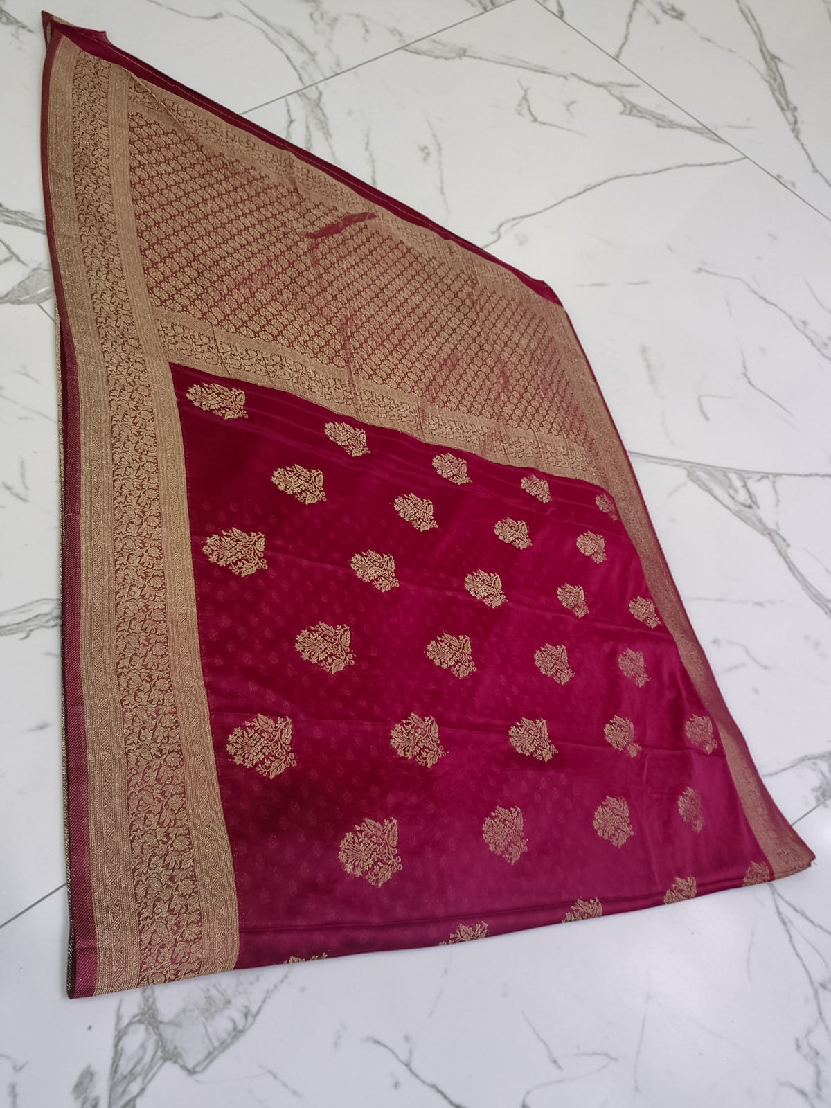 Maroon Banarasi Khadi Chiffon Saree with Rich Zari Buti & Woven Border | Premium Festive & Wedding Saree for Women