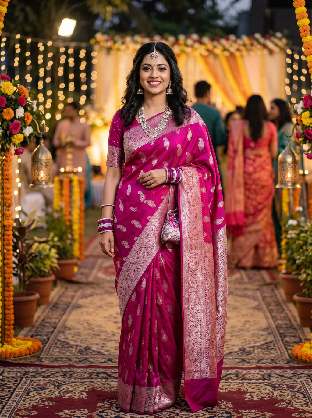 Premium Banarasi Mashru Silk Saree with Glossy shine & Woven Zari Border