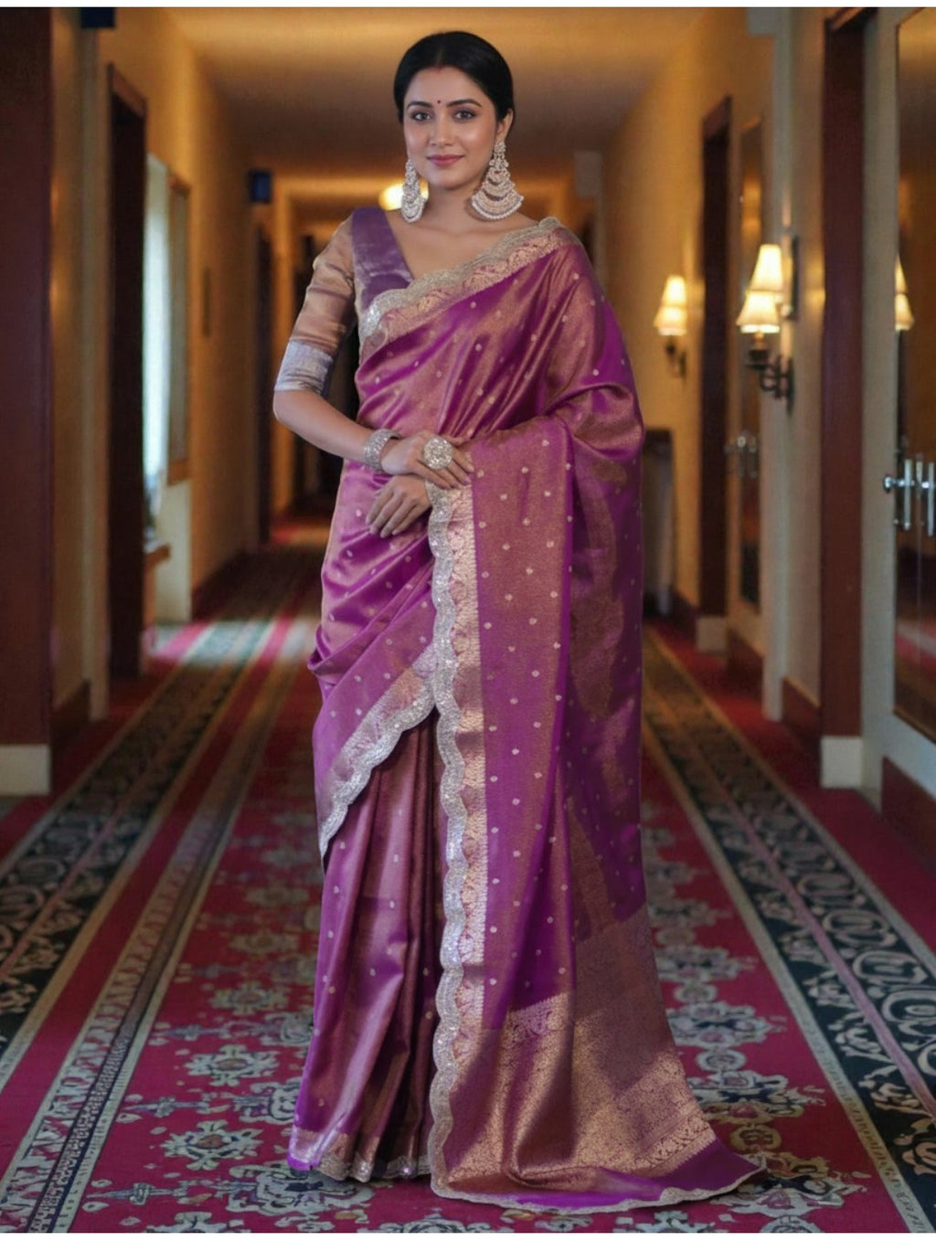 Mauve Banarasi Tissue Saree with Antique Zari Border
