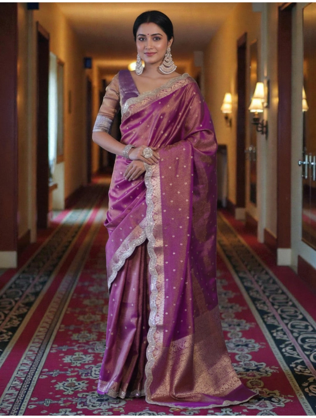 Mauve Banarasi Tissue Saree with Antique Zari Border