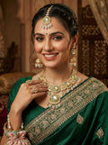 myFashion Kundan Choker Necklace Set with Pearl Strands & Pastel Pink Green Beads | Bridal Jewellery Set with Earrings & Maang Tikka