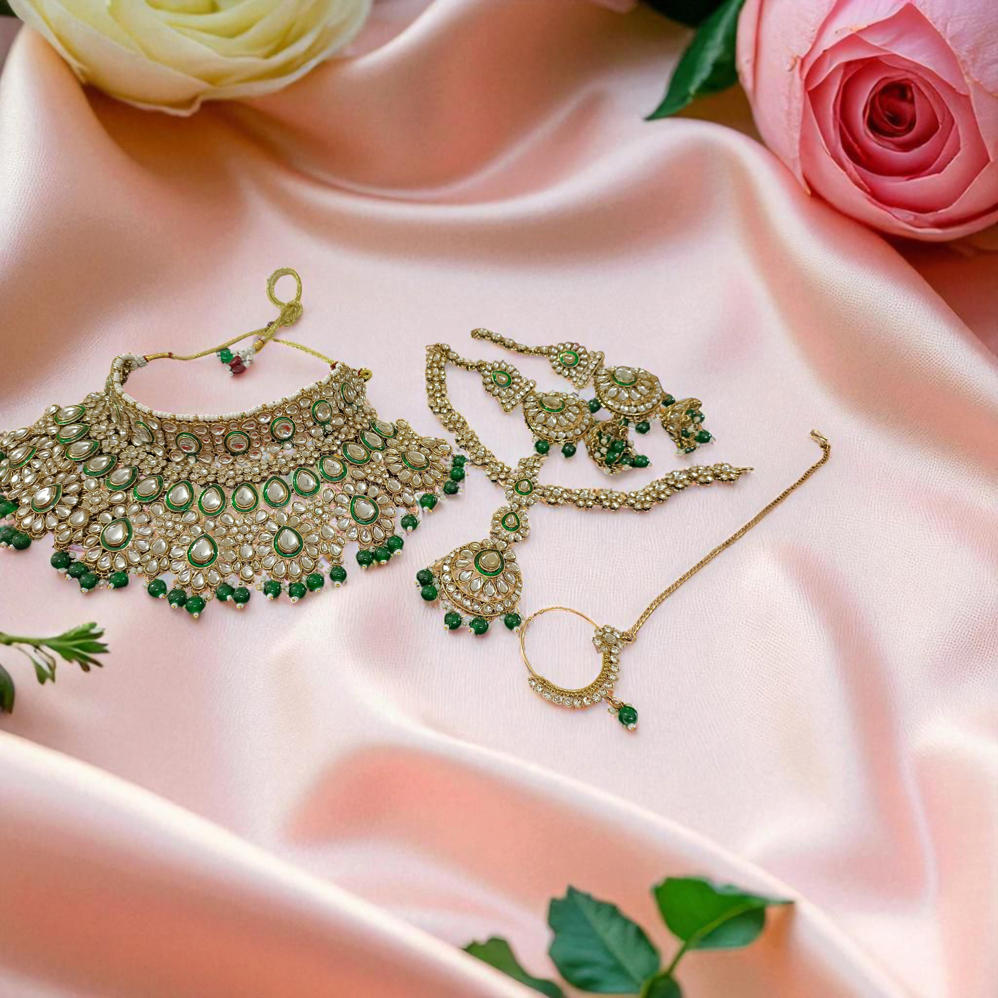 Grand Kundan Bridal Jewellery Set with Maatha Patti & Nath – Royal Wedding Collection