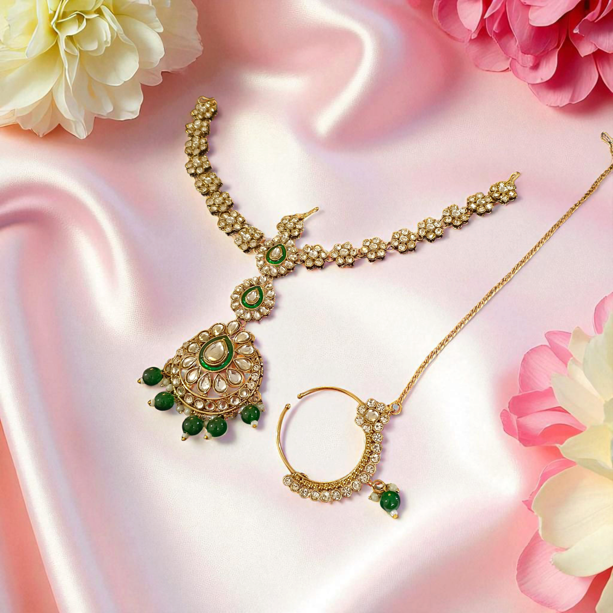 Grand Kundan Bridal Jewellery Set with Maatha Patti & Nath – Royal Wedding Collection