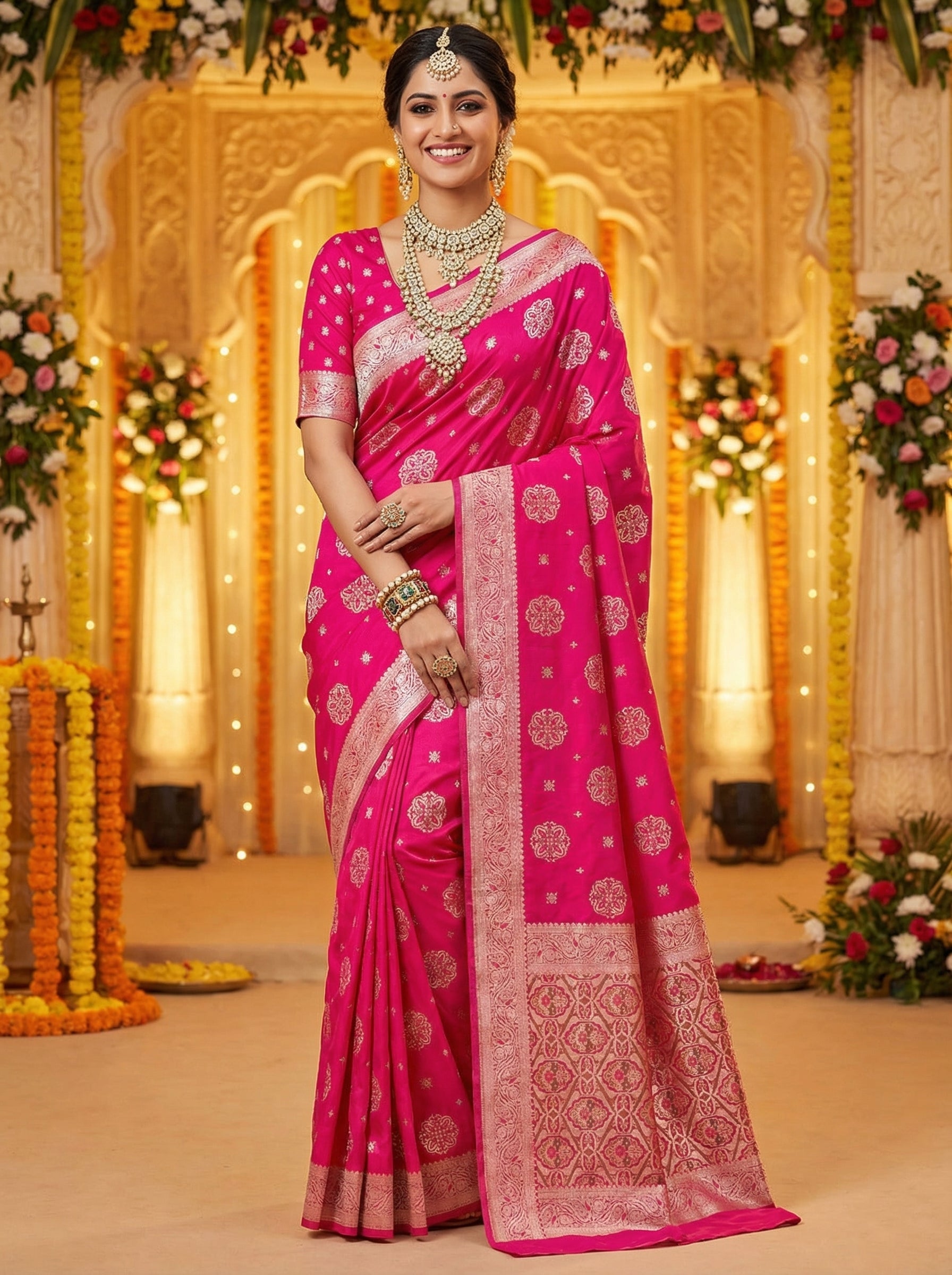 Banarasi Gajji Silk Saree with Meenakari Floral Butta Design | Festive & Wedding Wear | myFashion