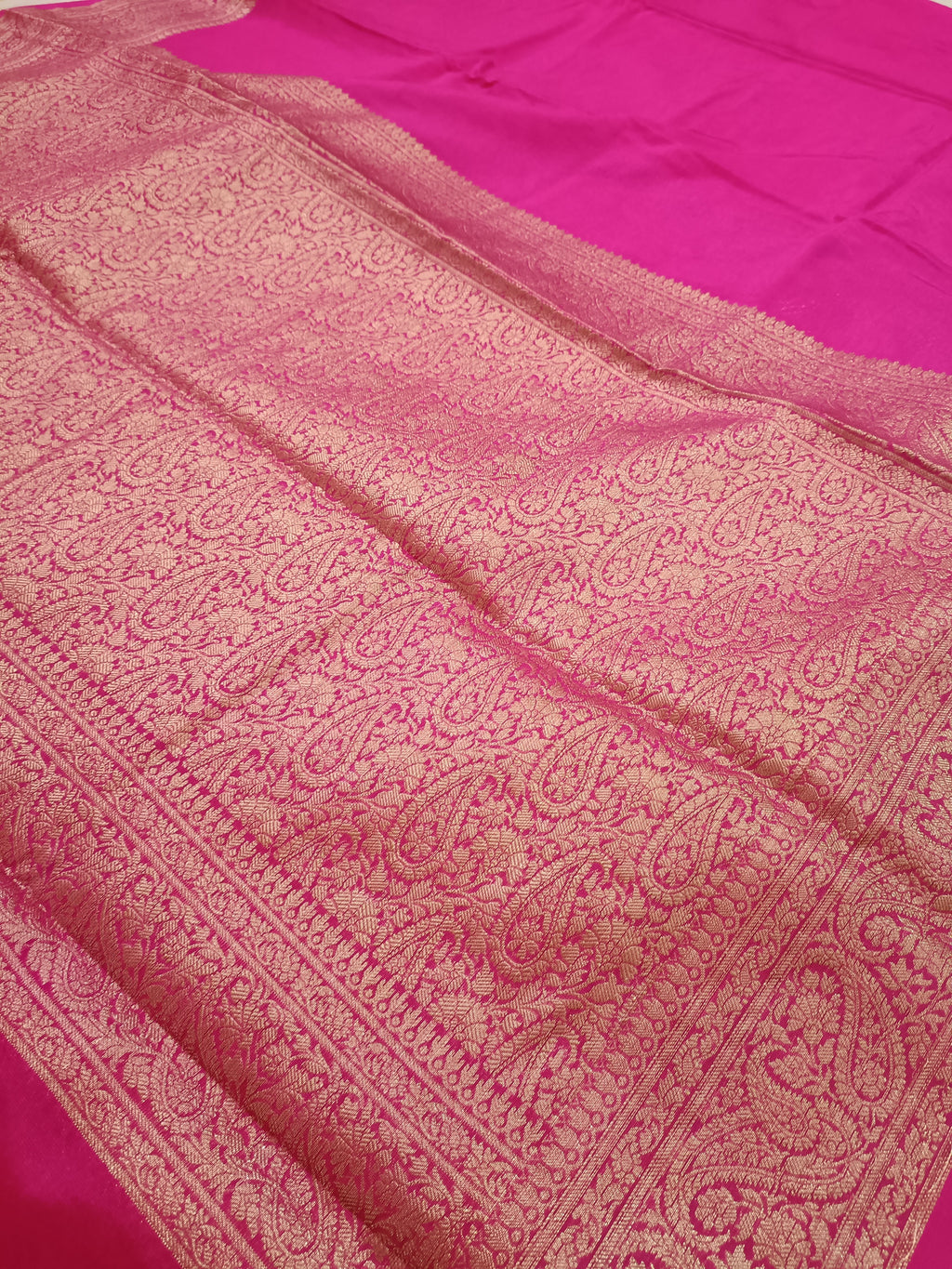 myFashion Rani Pink Warm Silk Banarasi Saree with Rich Gold Zari Border & Jaal Pattern Woven Blouse