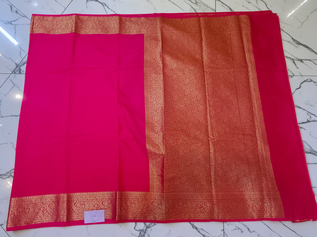 myFashion Rani Pink Warm Silk Banarasi Saree with Rich Gold Zari Border & Jaal Pattern Woven Blouse