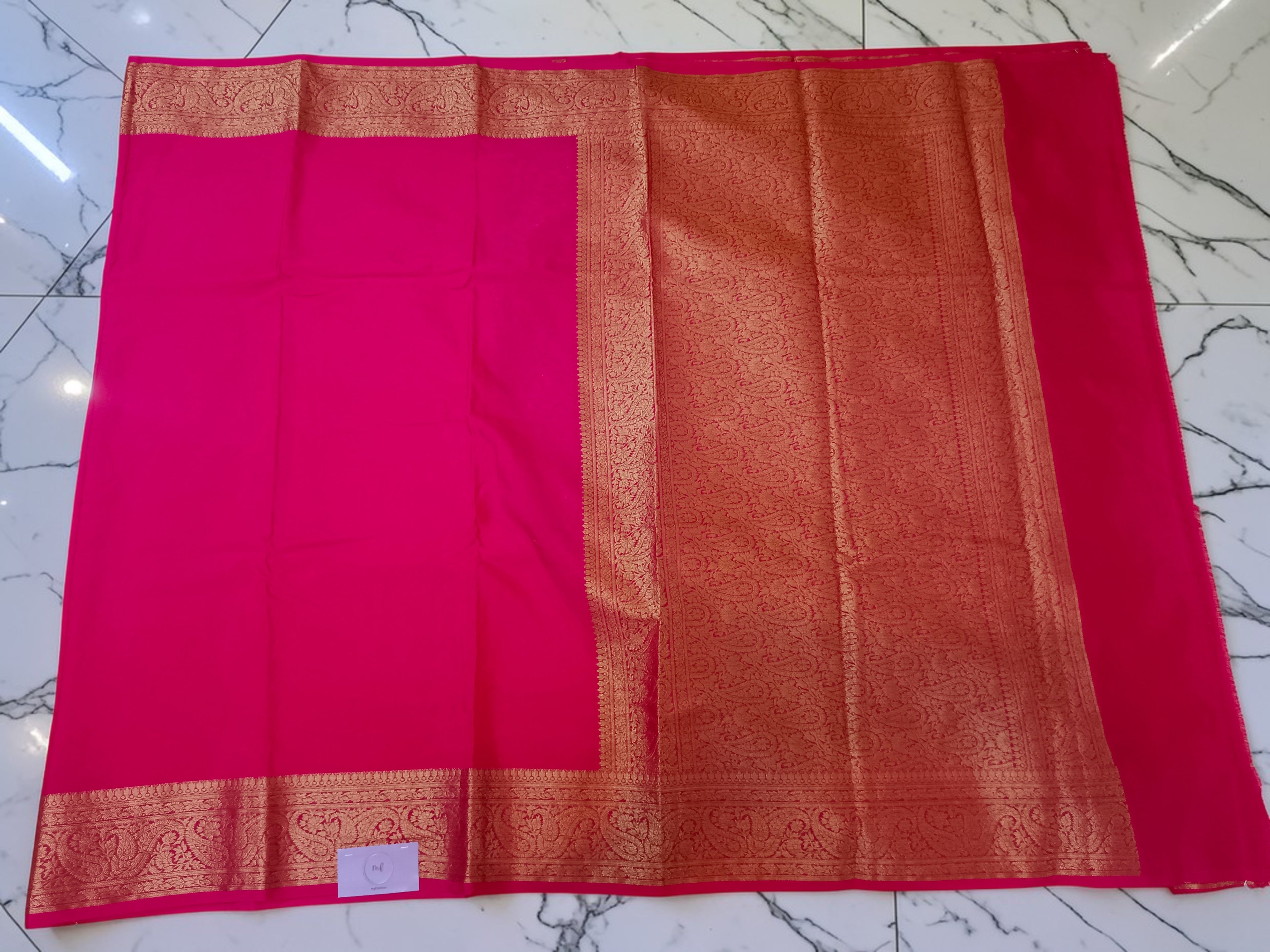 myFashion Rani Pink Warm Silk Banarasi Saree with Rich Gold Zari Border & Jaal Pattern Woven Blouse