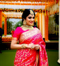 Banarasi Chinon Silk Jaal work  Rani Pink Saree