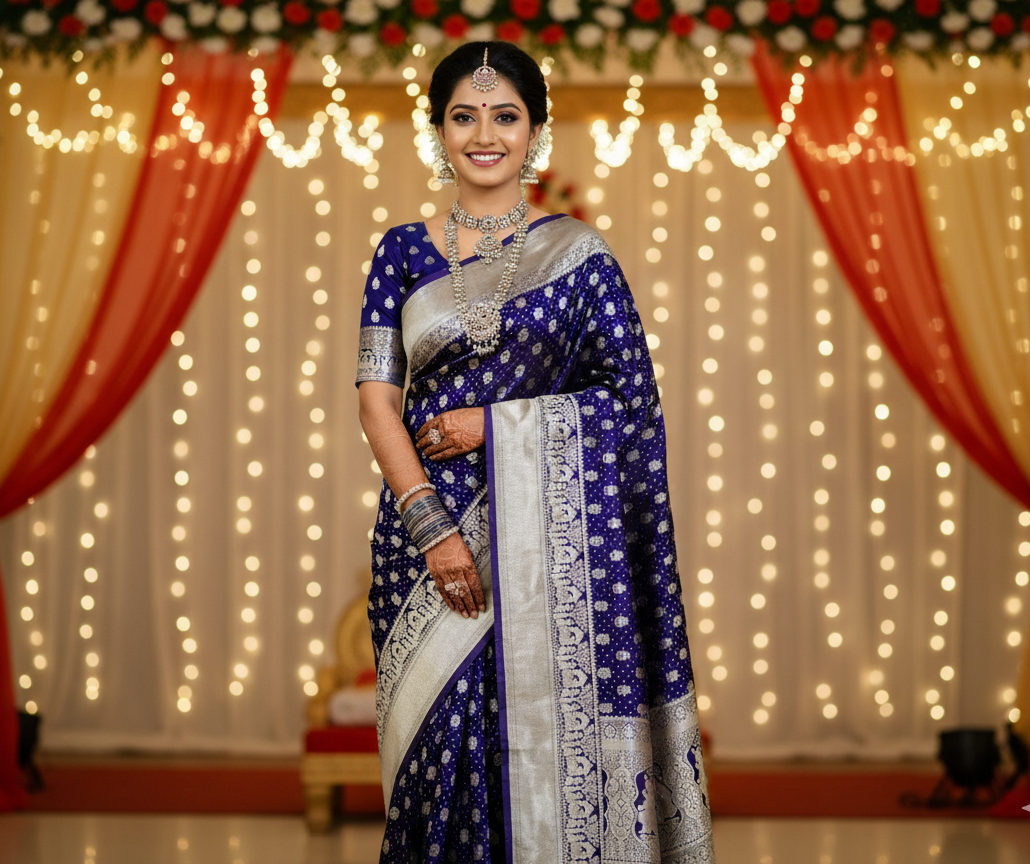 Banarasi Gajji Silk Kalash Motif Sari Purple