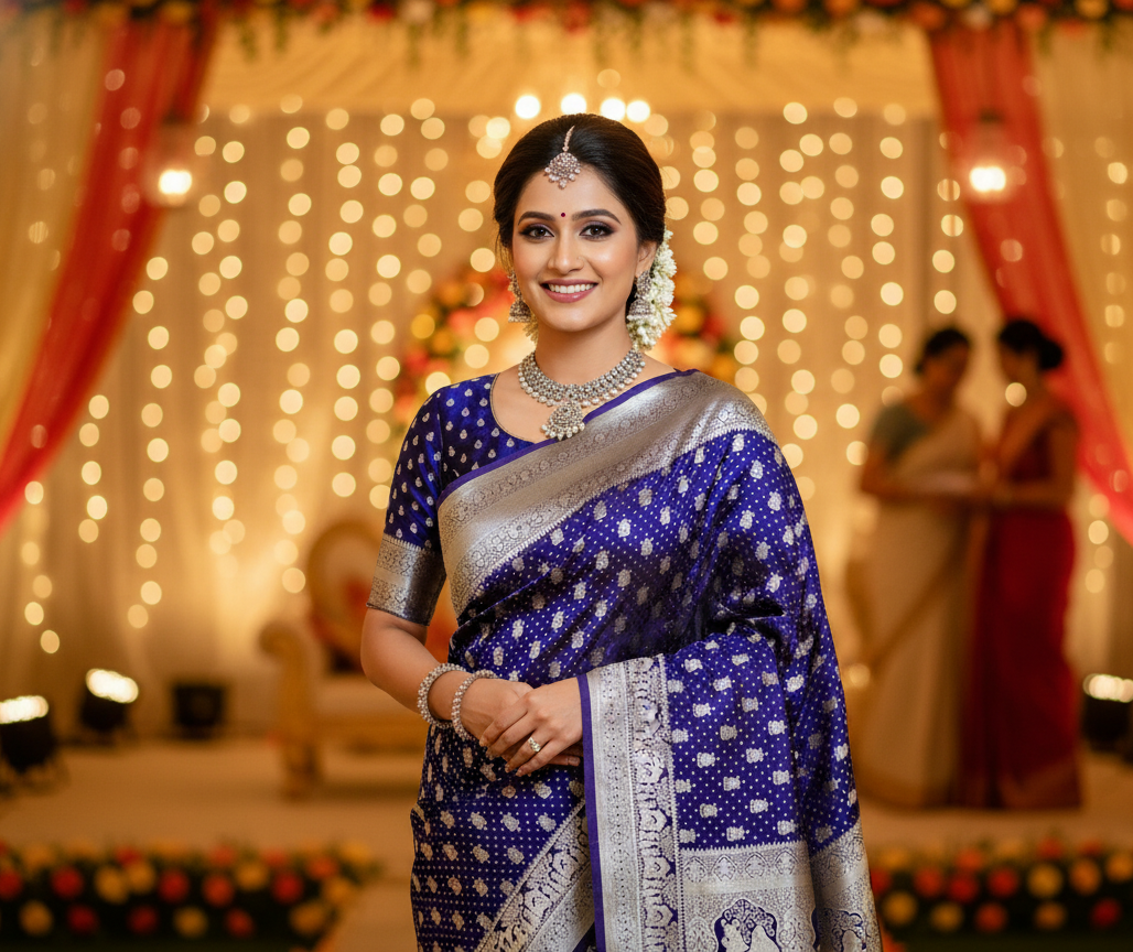 Banarasi Gajji Silk Kalash Motif Sari Purple