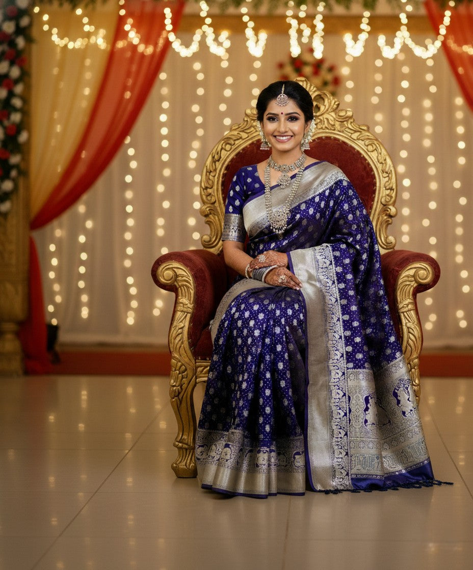 Banarasi Gajji Silk Kalash Motif Sari Purple