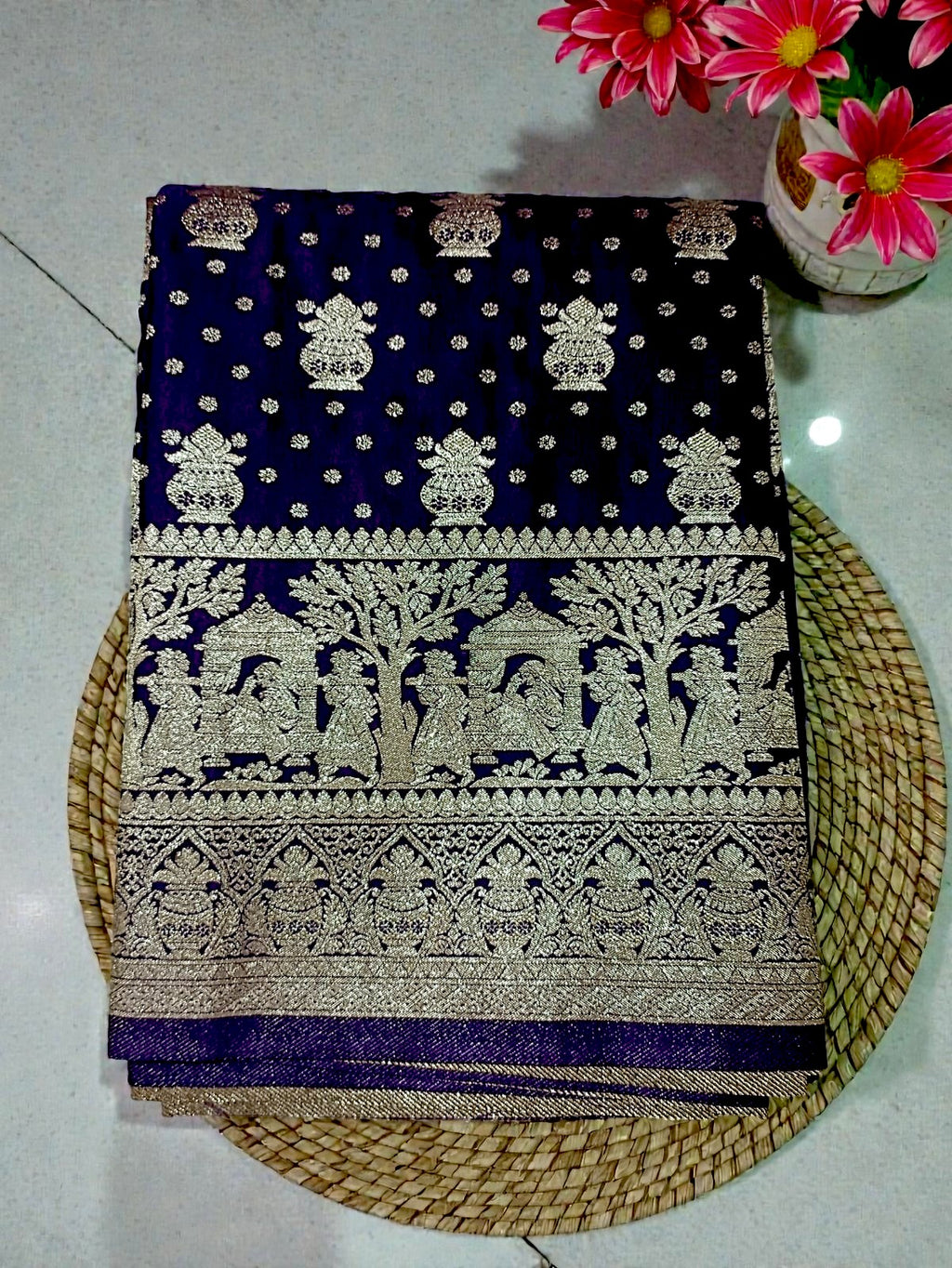 Banarasi Gajji Silk Kalash Motif Sari Purple