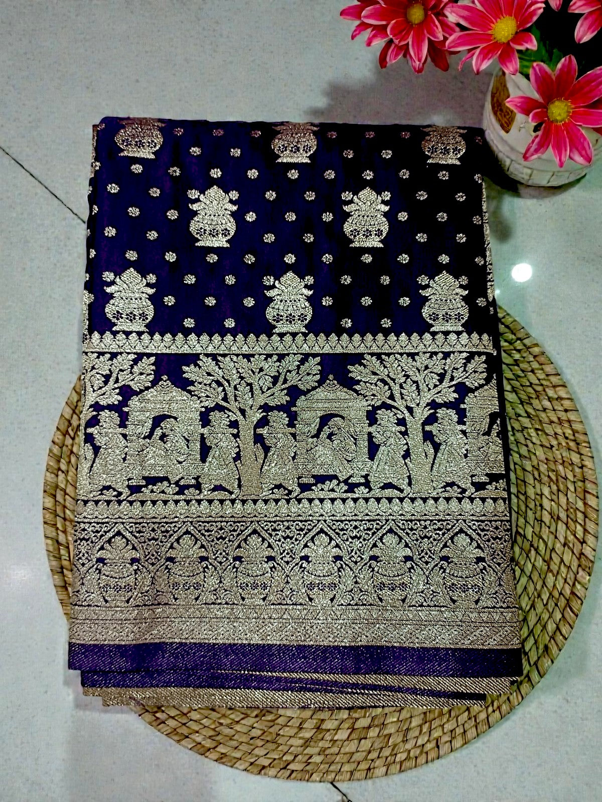 Banarasi Gajji Silk Kalash Motif Sari Purple