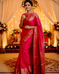 myFashion Rani Pink Warm Silk Banarasi Saree with Rich Gold Zari Border & Jaal Pattern Woven Blouse