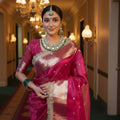 Rani Pink Banarasi Tissue Saree with Rich Gold Zari Border