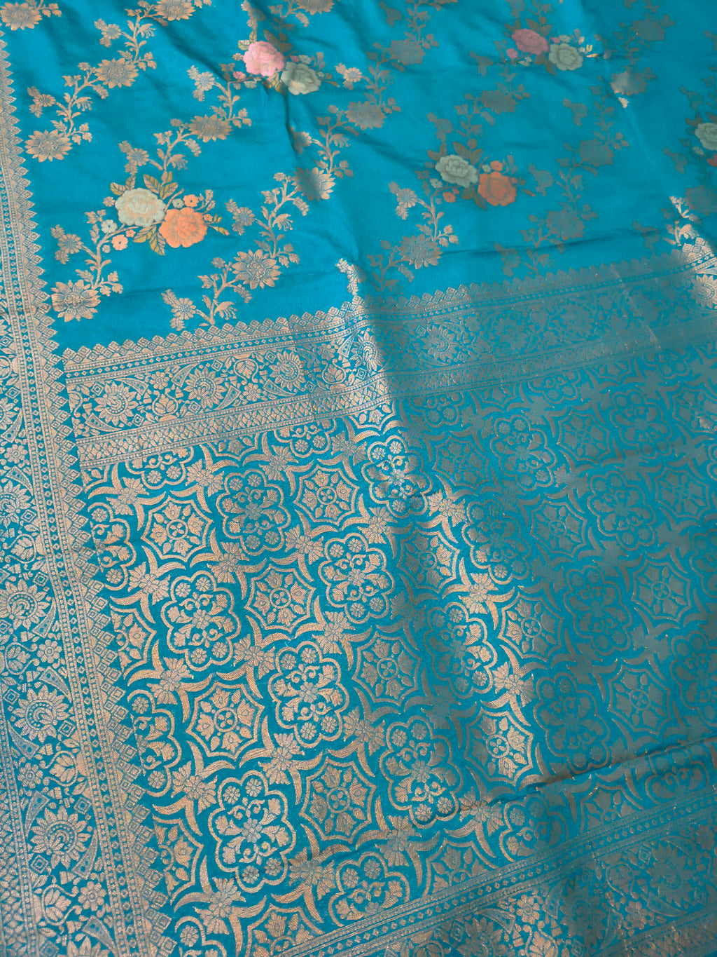 Sky Blue Banarasi Chinon Georgette Saree with Silver Zari Floral Weaving & Rich Designer Pallu | Festive & Wedding Wear