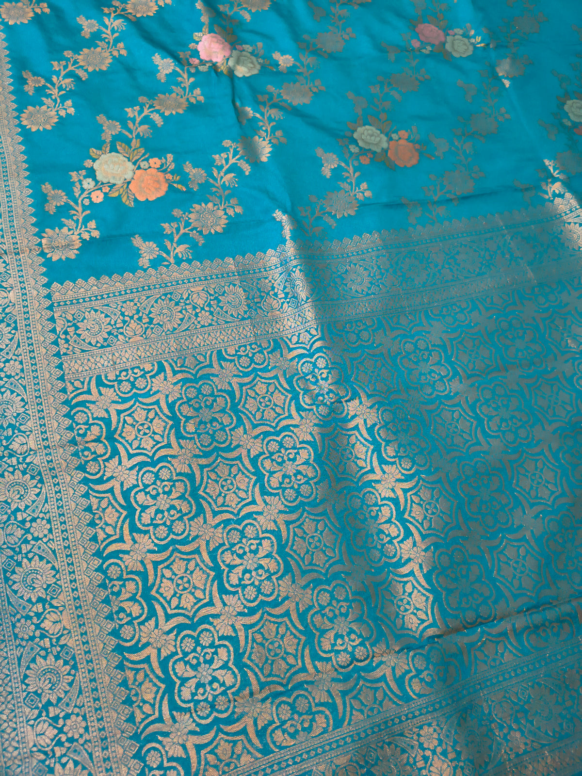 Sky Blue Banarasi Chinon Georgette Saree with Silver Zari Floral Weaving & Rich Designer Pallu | Festive & Wedding Wear