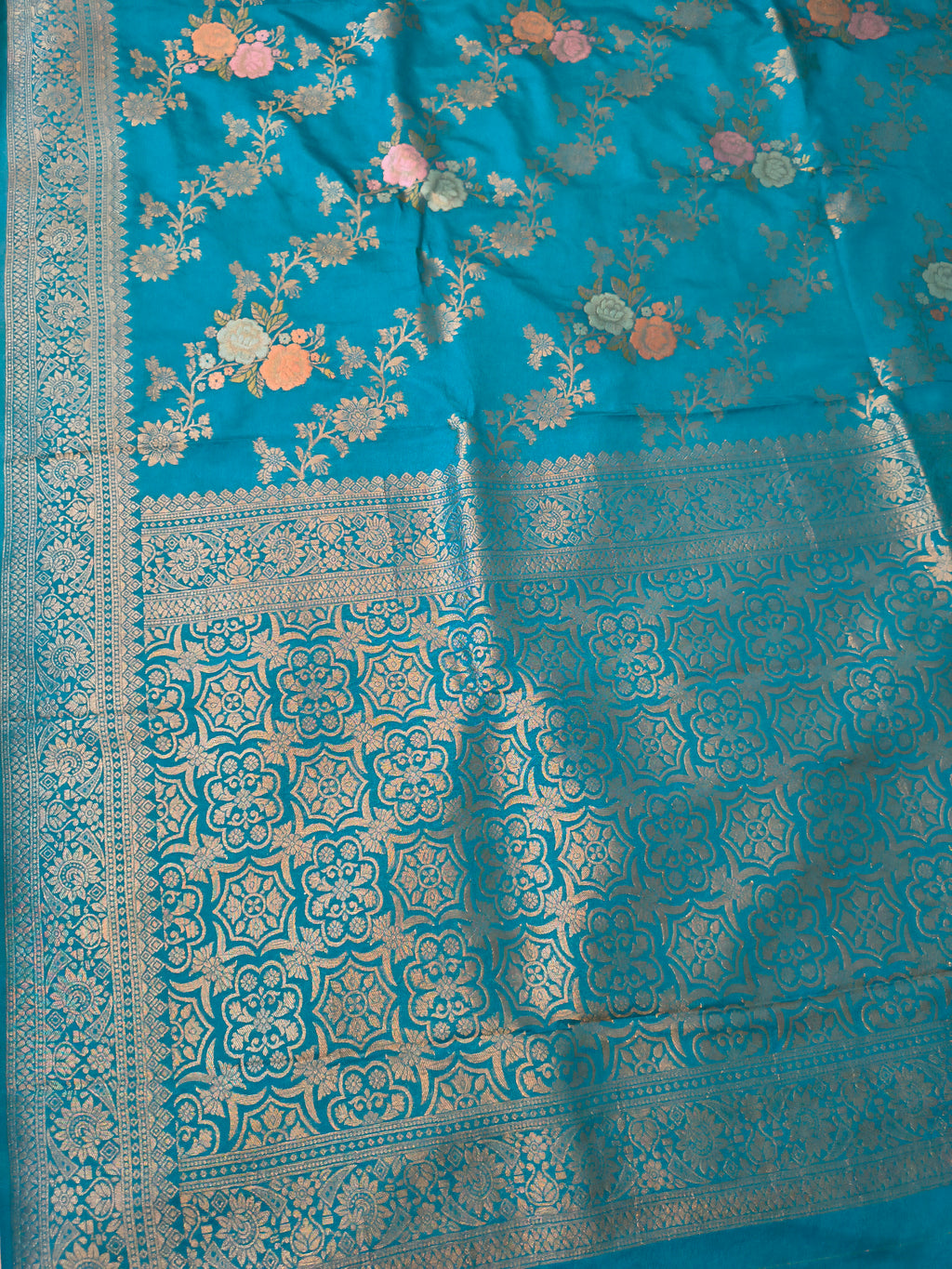 Sky Blue Banarasi Chinon Georgette Saree with Silver Zari Floral Weaving & Rich Designer Pallu | Festive & Wedding Wear