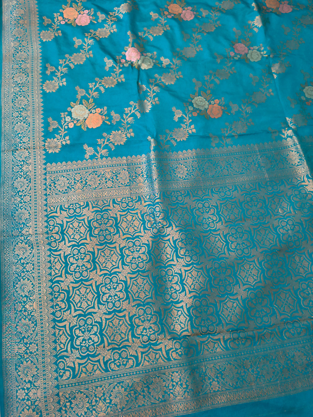 Sky Blue Banarasi Chinon Georgette Saree with Silver Zari Floral Weaving & Rich Designer Pallu | Festive & Wedding Wear