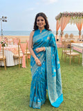 Sky Blue Banarasi Chinon Georgette Saree with Silver Zari Floral Weaving & Rich Designer Pallu | Festive & Wedding Wear
