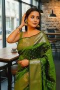 Banarasi Woven Silk Blend Saree Olive Green