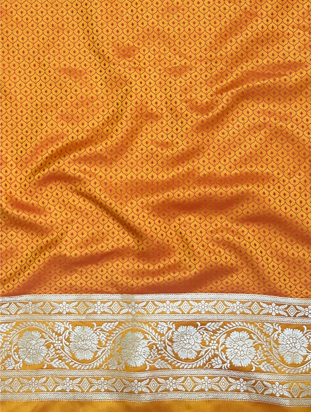 Yellow Banarasi Mashru Silk Saree with Floral Jaal Weaving – Traditional Handwoven Banarasi Wedding & Festive Saree