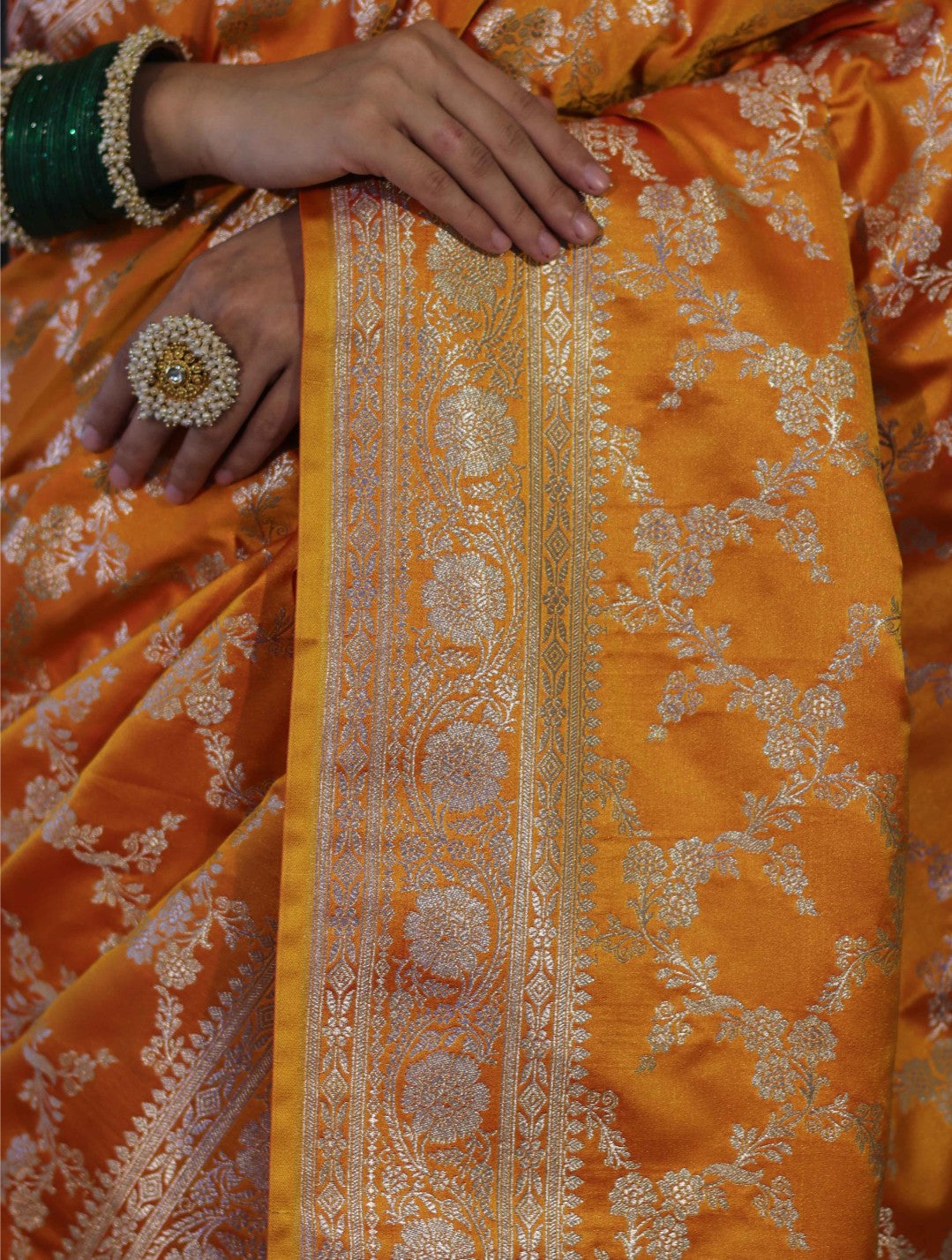 Yellow Banarasi Mashru Silk Saree with Floral Jaal Weaving – Traditional Handwoven Banarasi Wedding & Festive Saree