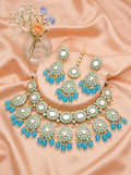 Elegant Turquoise Blue Kundan Choker Necklace Set with Earrings & Maang Tikka – Bridal Statement Jewelry