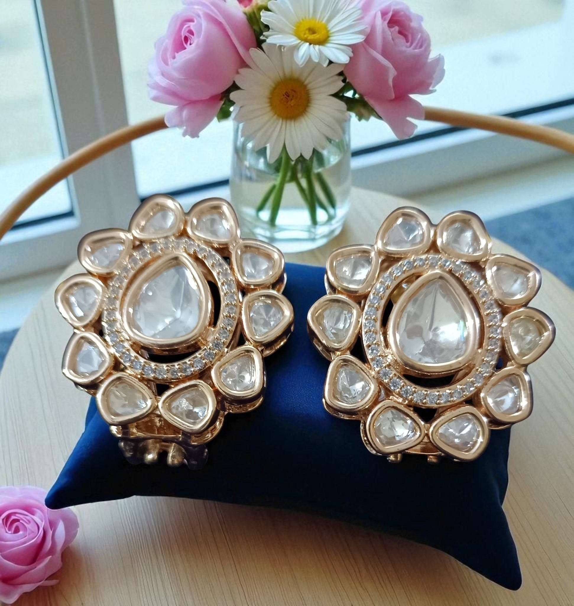 Pink Beaded Moissanite Kundan Choker Necklace Set with Earrings – Bridal & Festive Statement Jewellery