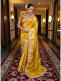 Golden Banarasi Tissue Saree with Elegant Zari Border