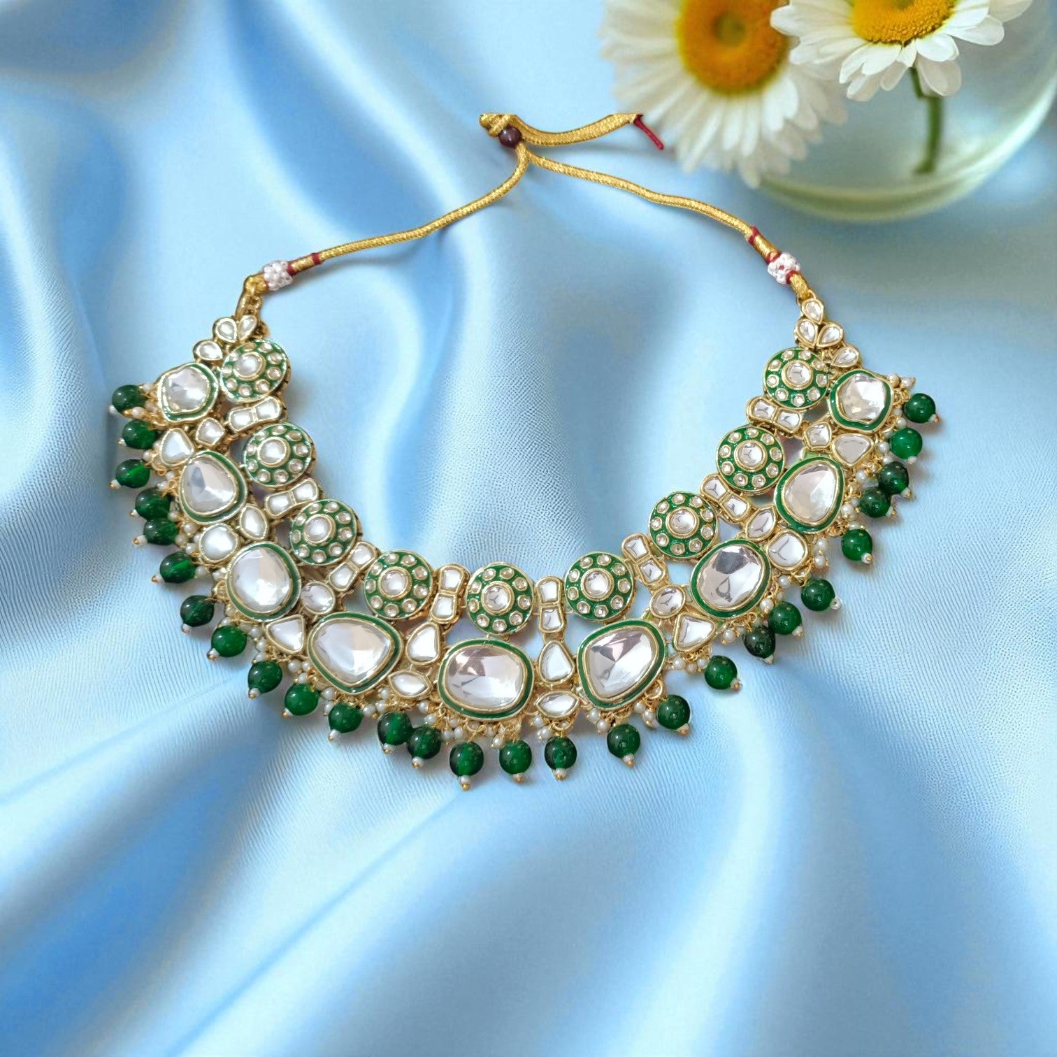 Bridal Kundan Choker Necklace Set with Jhumka Earrings & Maang Tikka – Traditional Indian Wedding Jewellery (Purple/White / Green / Mint & Pink)
