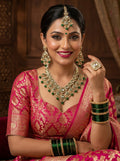 myFashion Green Kundan V-Shape Necklace Set with Pearls | Bridal Jewellery Set with Earrings & Maang Tikka