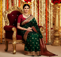 Royal Green and Red Banarasi Semi Katan Silk Saree with Gold Zari Weaving & contrast Rich Pallu
