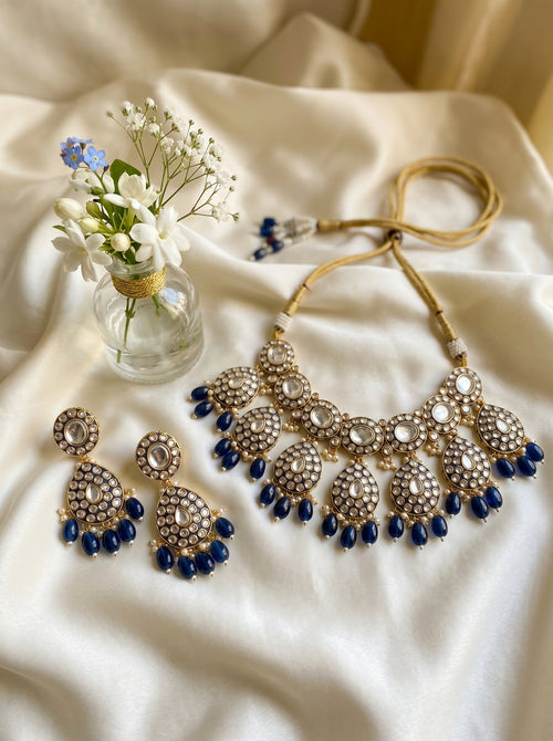 Elegant Turquoise Blue Kundan Choker Necklace Set with Earrings & Maang Tikka – Bridal Statement Jewelry