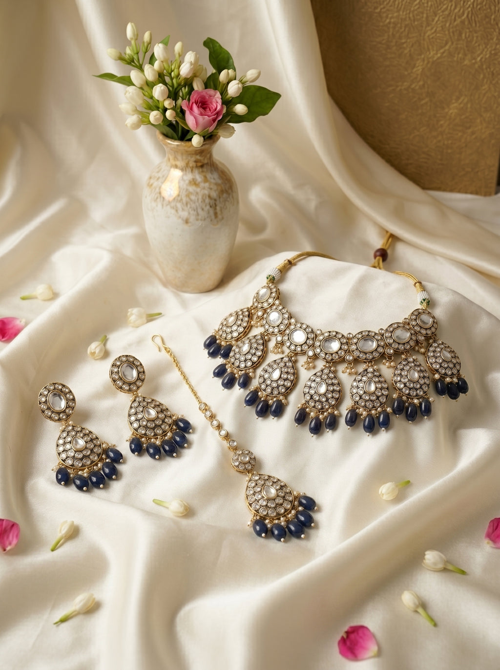 Elegant Turquoise Blue Kundan Choker Necklace Set with Earrings & Maang Tikka – Bridal Statement Jewelry
