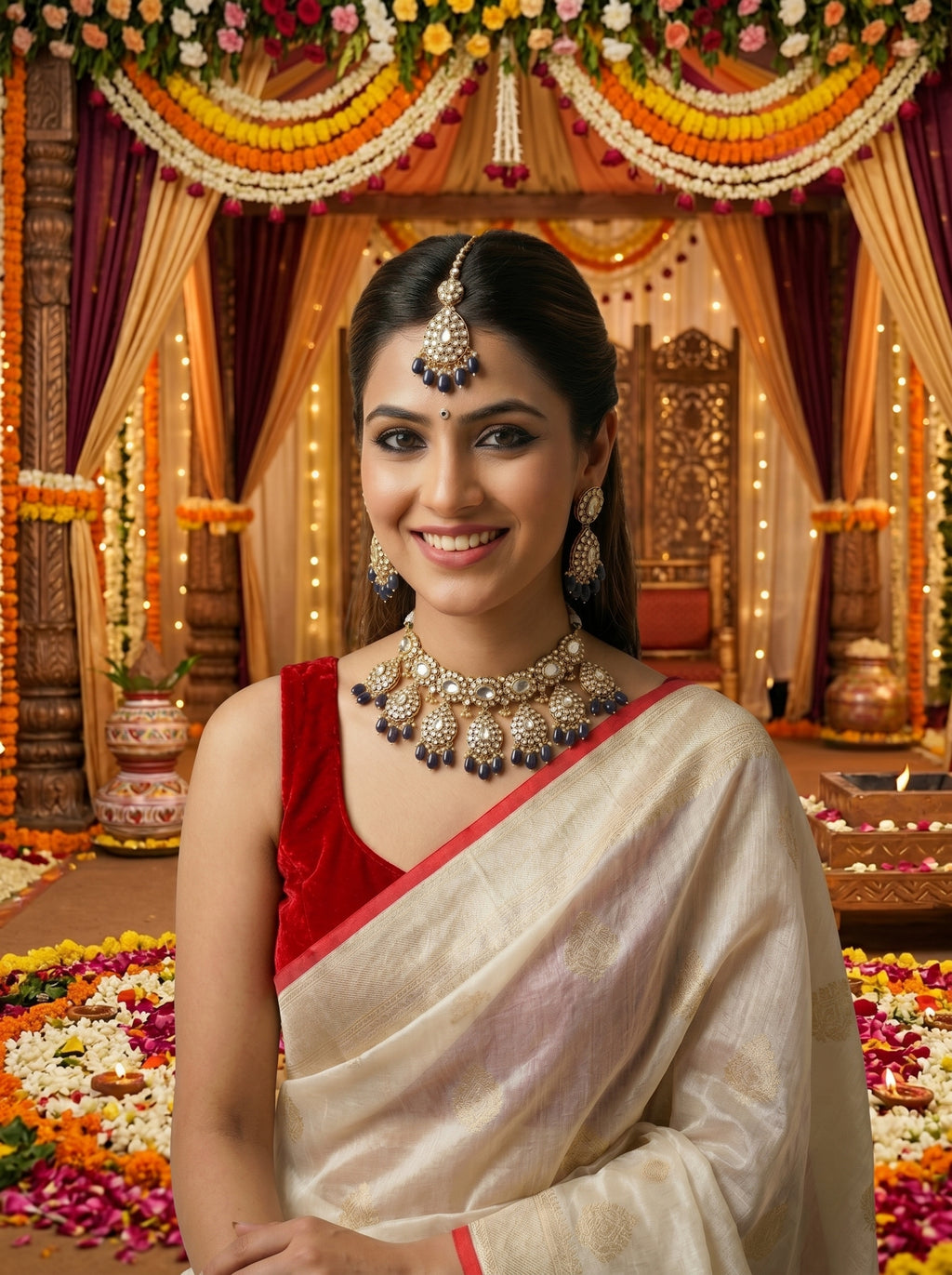 Elegant Turquoise Blue Kundan Choker Necklace Set with Earrings & Maang Tikka – Bridal Statement Jewelry