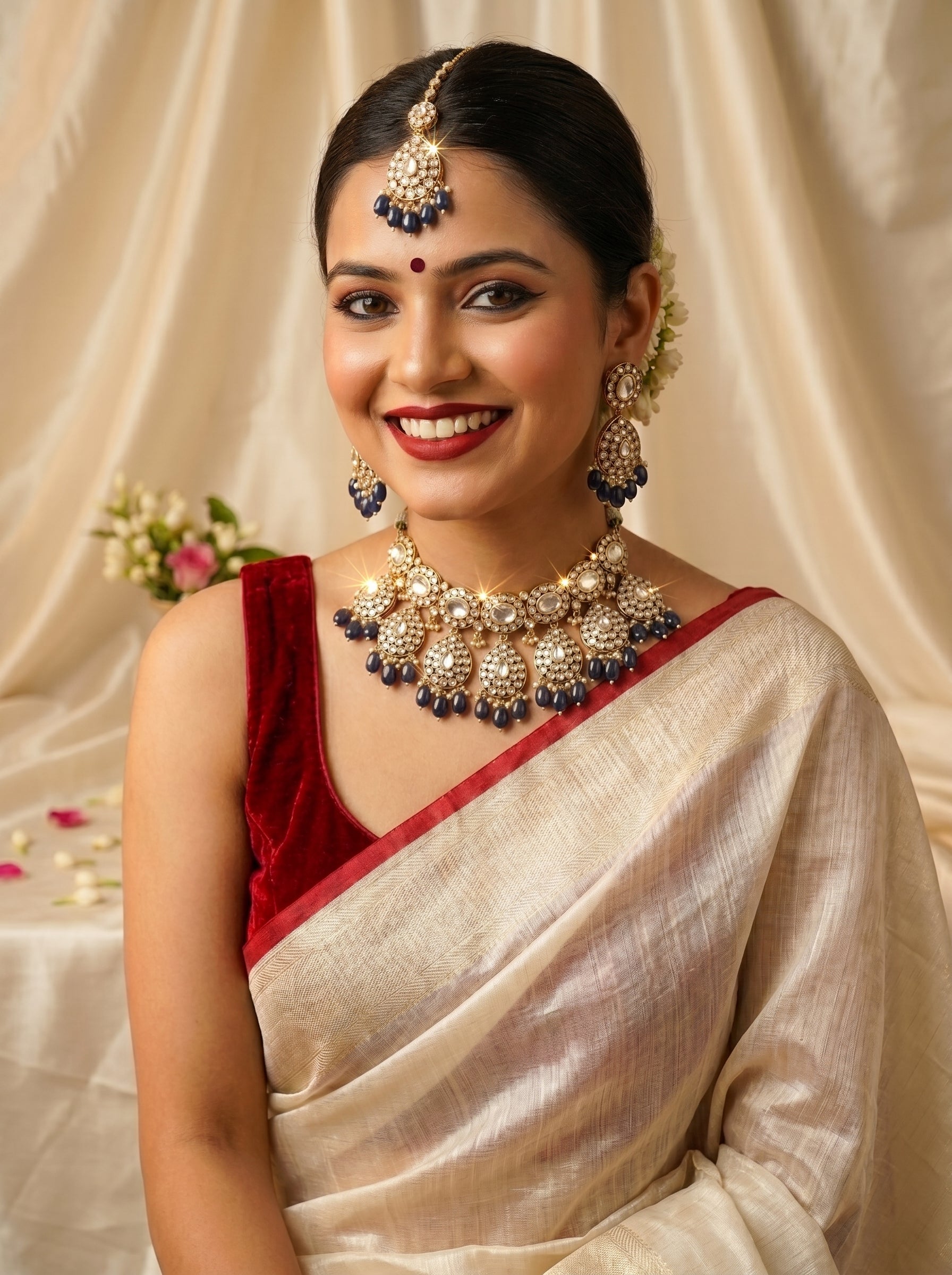 Elegant Turquoise Blue Kundan Choker Necklace Set with Earrings & Maang Tikka – Bridal Statement Jewelry