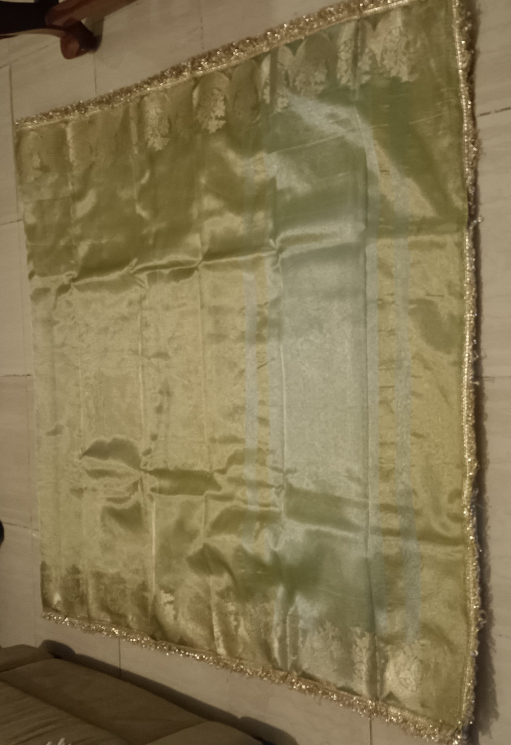 Banarasi Tissue silk Saree with Golden zari floral Scallop border