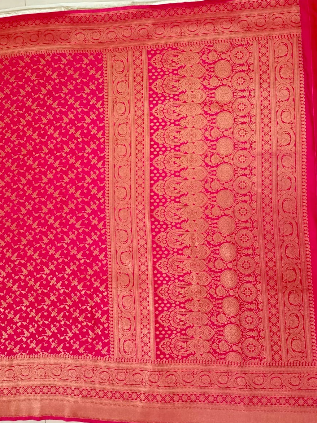Banarasi Chinon Silk Jaal work  Rani Pink Saree