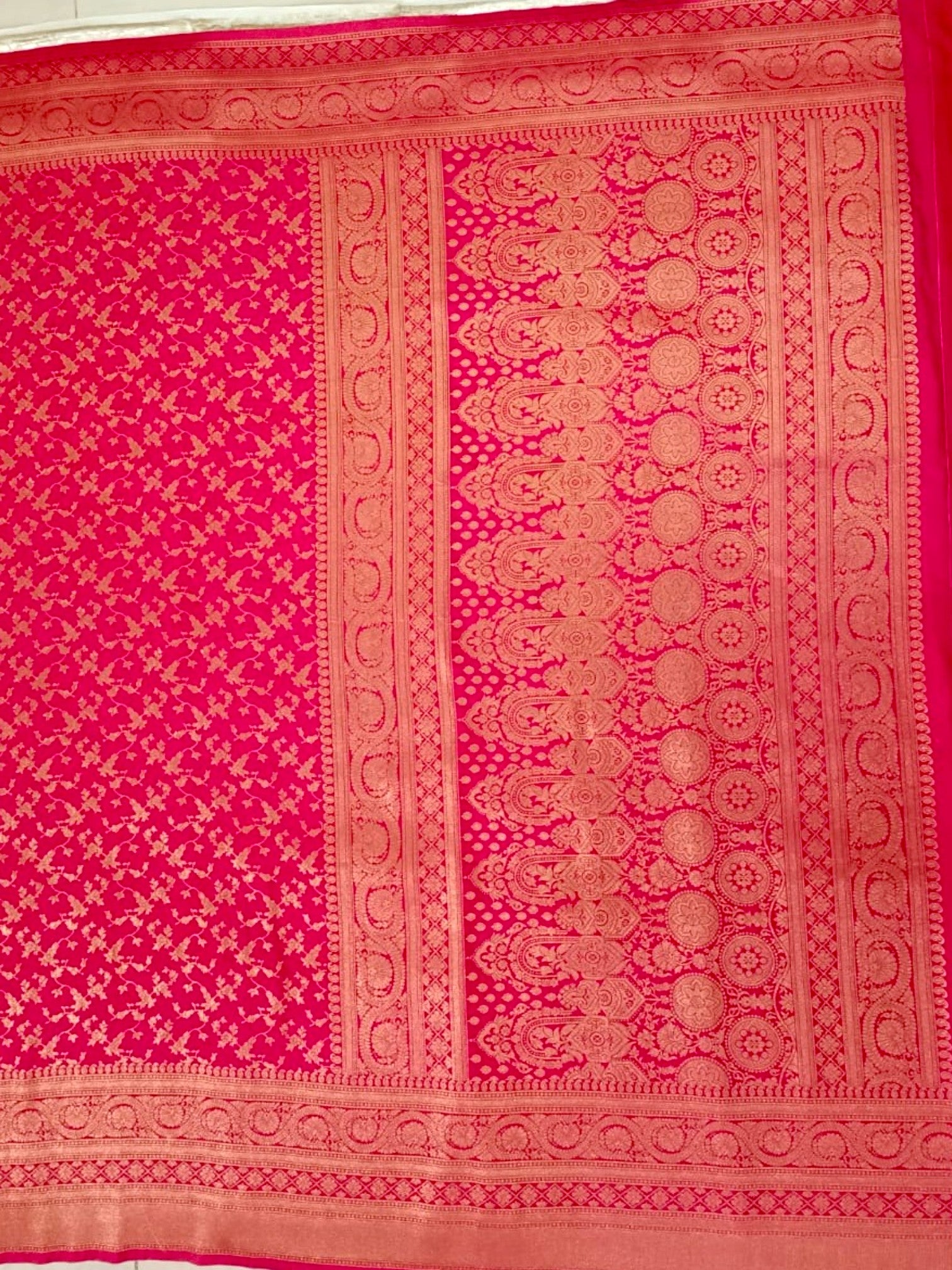 Banarasi Chinon Silk Jaal work  Rani Pink Saree