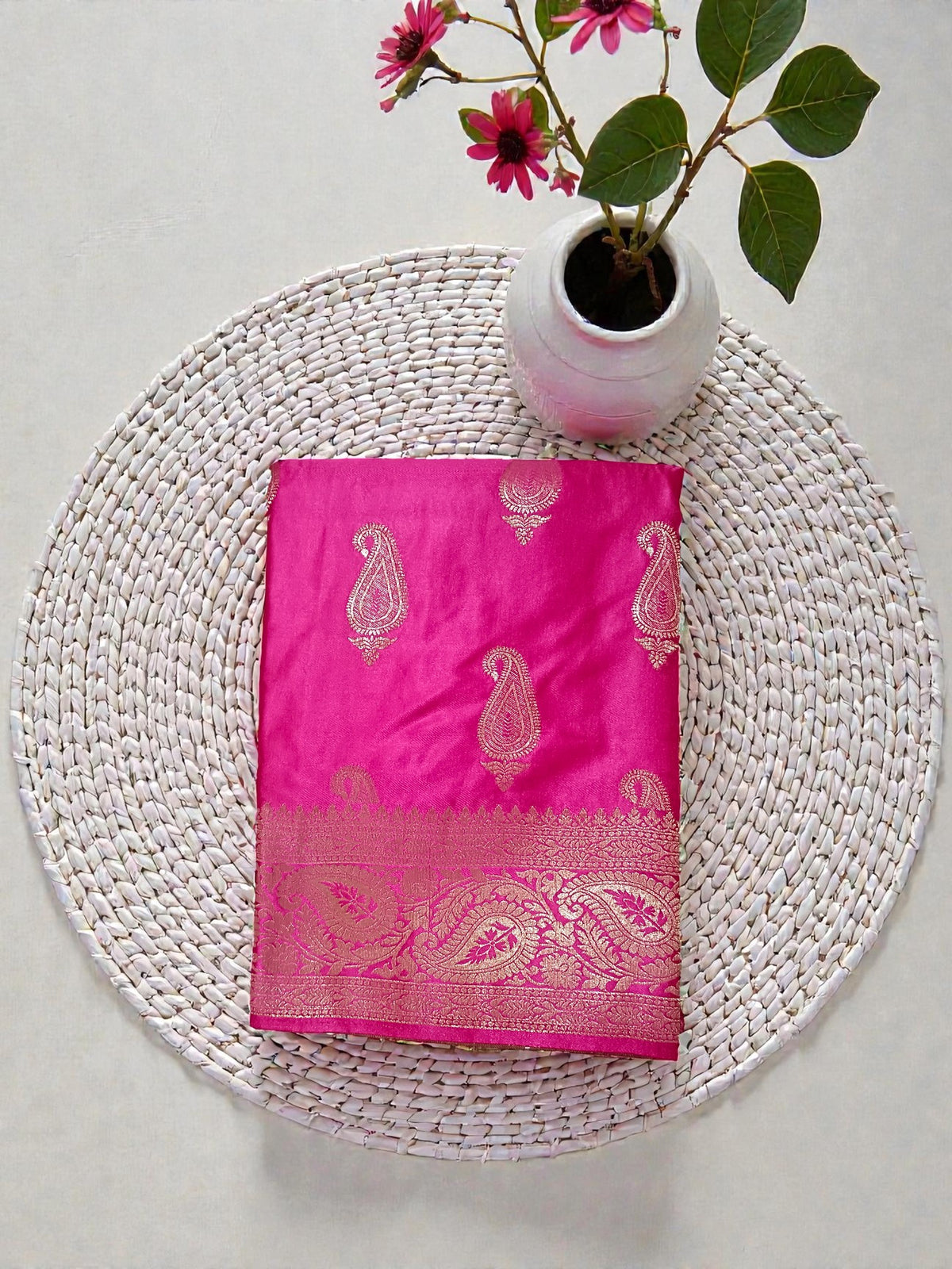 Premium Banarasi Mashru Silk Saree with Glossy shine & Woven Zari Border