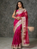 Rani Pink Banarasi Tissue Silk Saree with Rich Zari Border